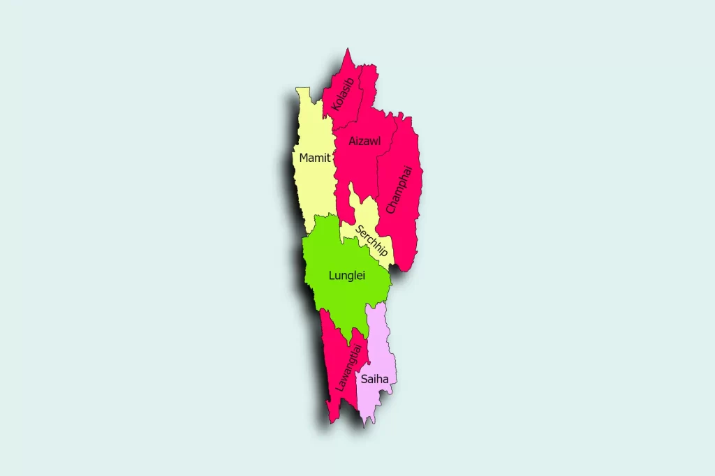 मिजोरम में कितने जिले है सभी जिले का नक्शा